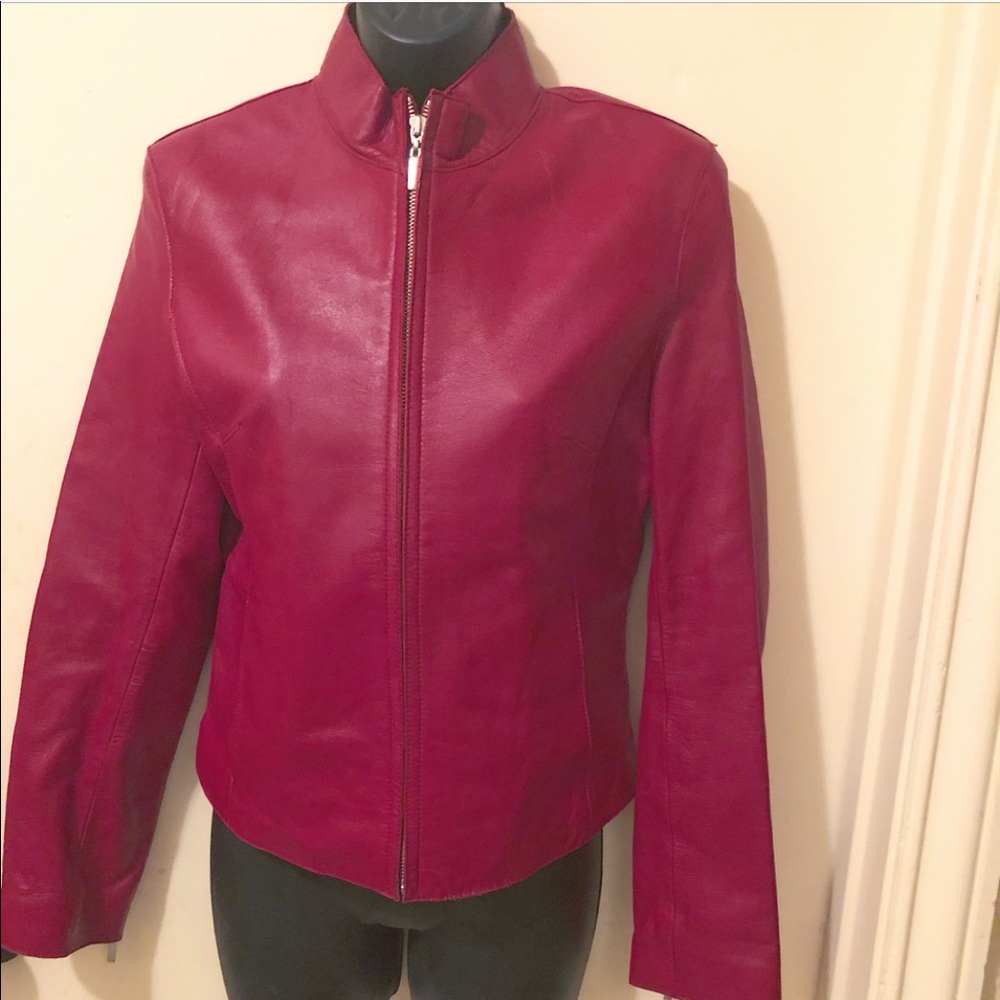 Red leather biker style jacket